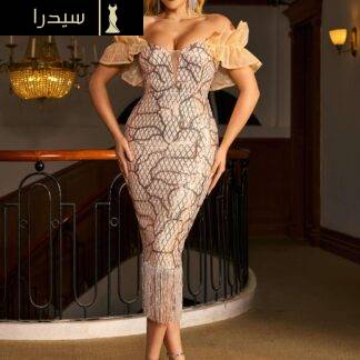 فستان ميدي مزين بشراشيب