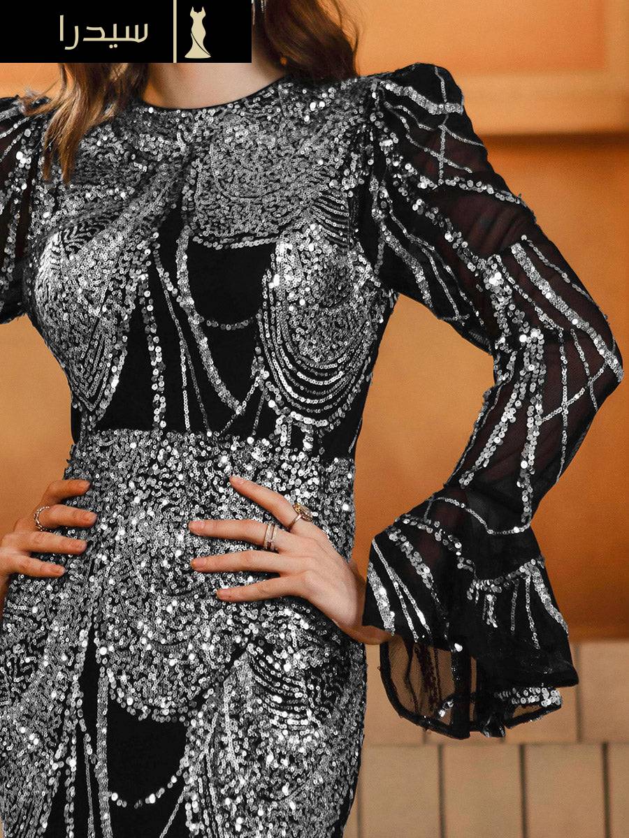 فستان رسمي باروكي مكشكش بالترتر الأسود - Image 5