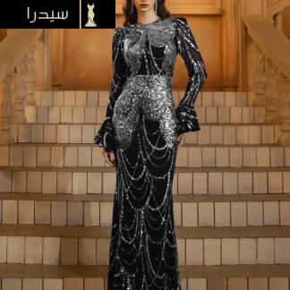 فستان رسمي باروكي مكشكش بالترتر الأسود