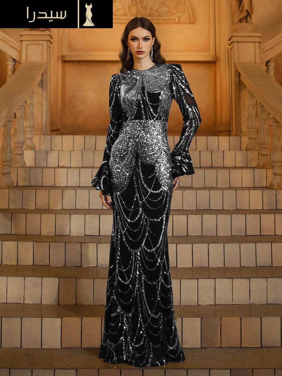 فستان رسمي باروكي مكشكش بالترتر الأسود
