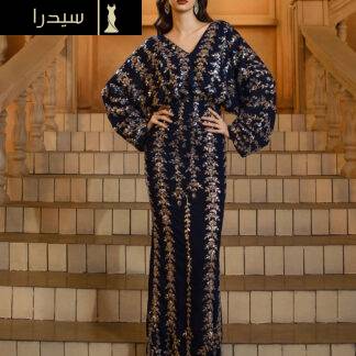 فستان فضفاض مزين بالترتر ورقبة على شكل حرف V وأكمام خفاش