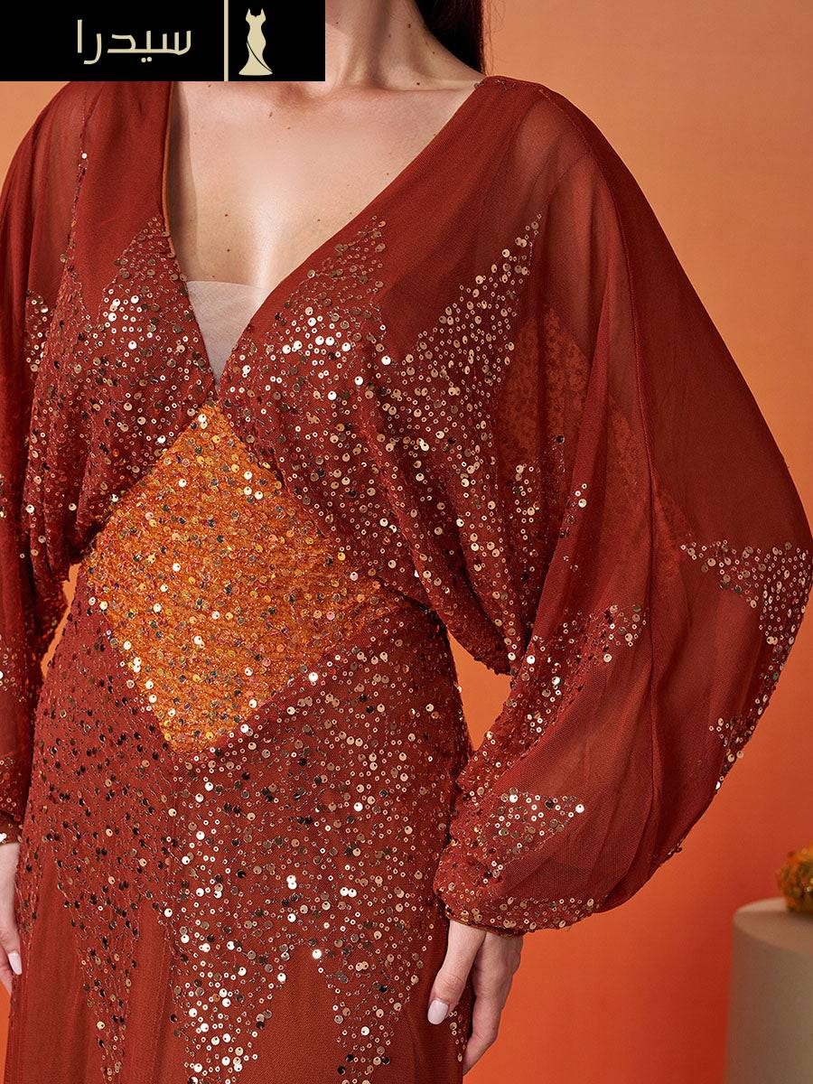 فستان مناسبات اعراس أسود بفتحة عالية وأكمام على شكل حرف V - Image 13