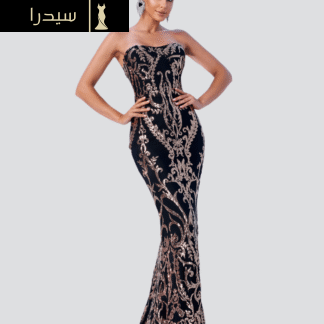 فستان ماكسي بدون حمالات مزين بالترتر