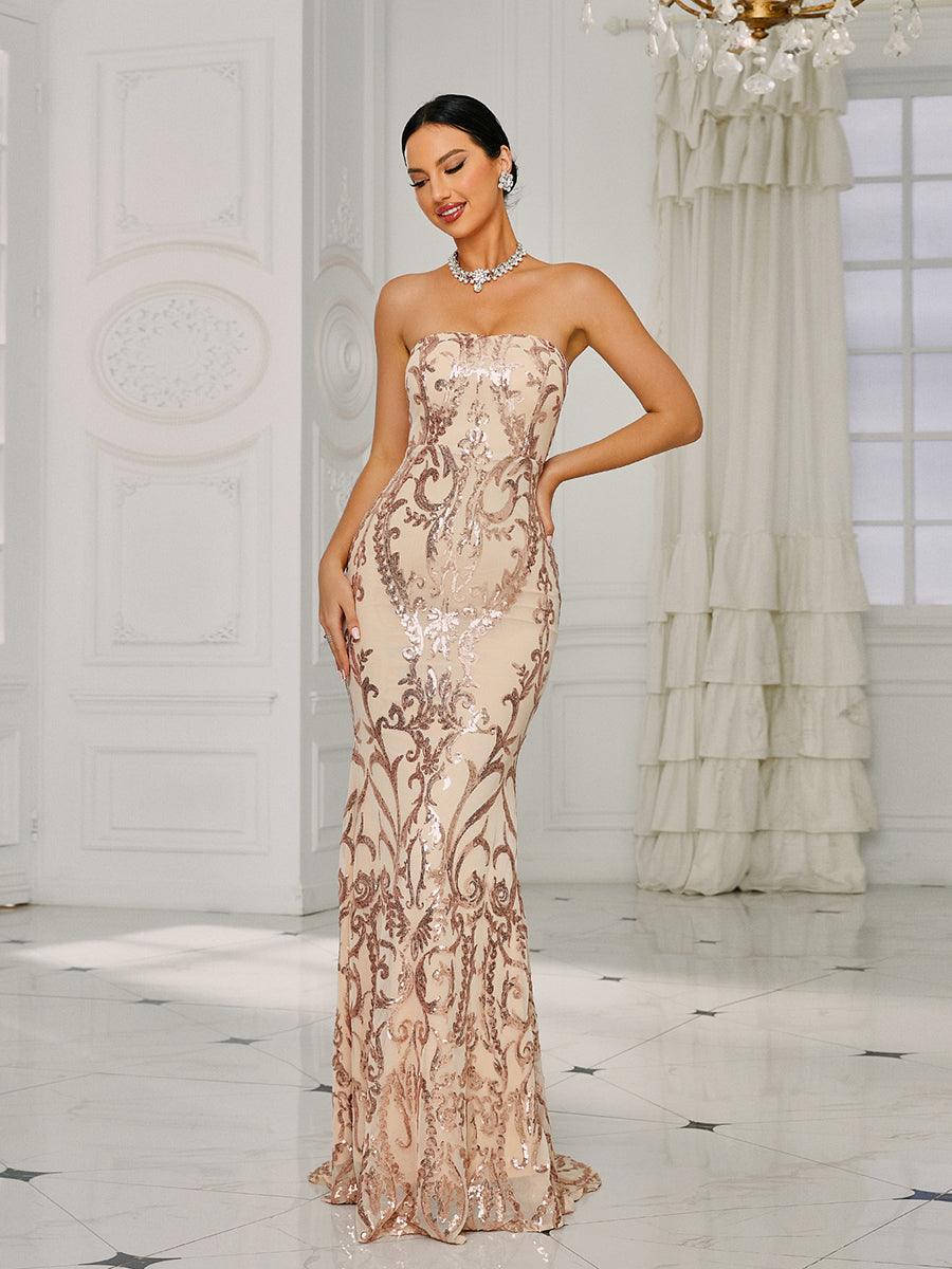 فستان حورية البحر بدون حمالات طويل مزين بالترتر - Image 12