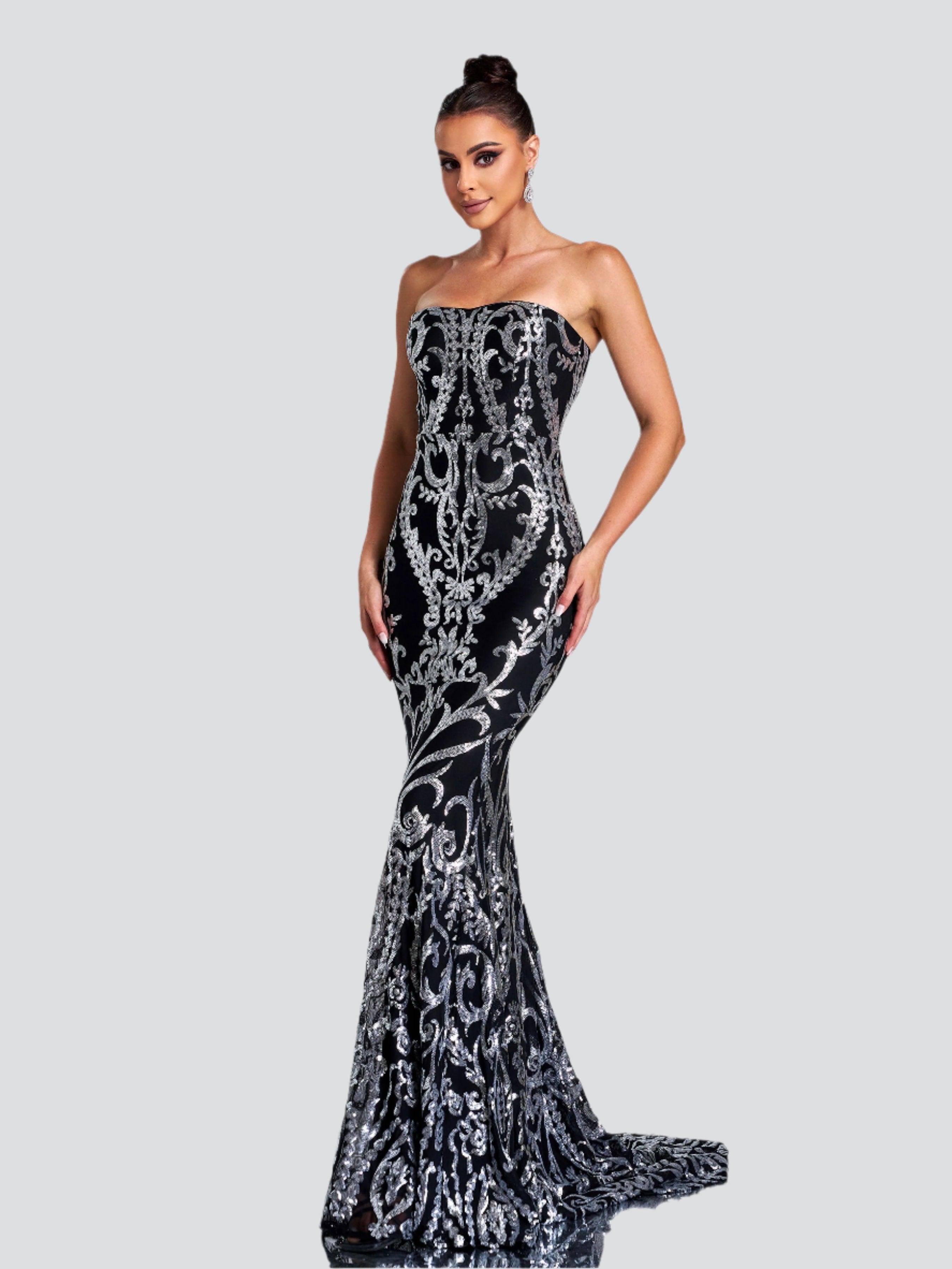 فستان حورية البحر بدون حمالات طويل مزين بالترتر - Image 13