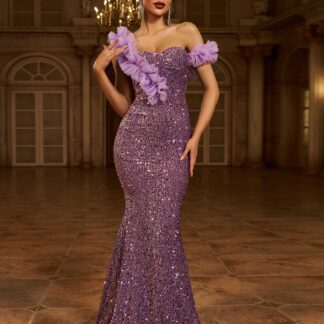 فستان سهرة حورية البحر مكشكش بالترتر