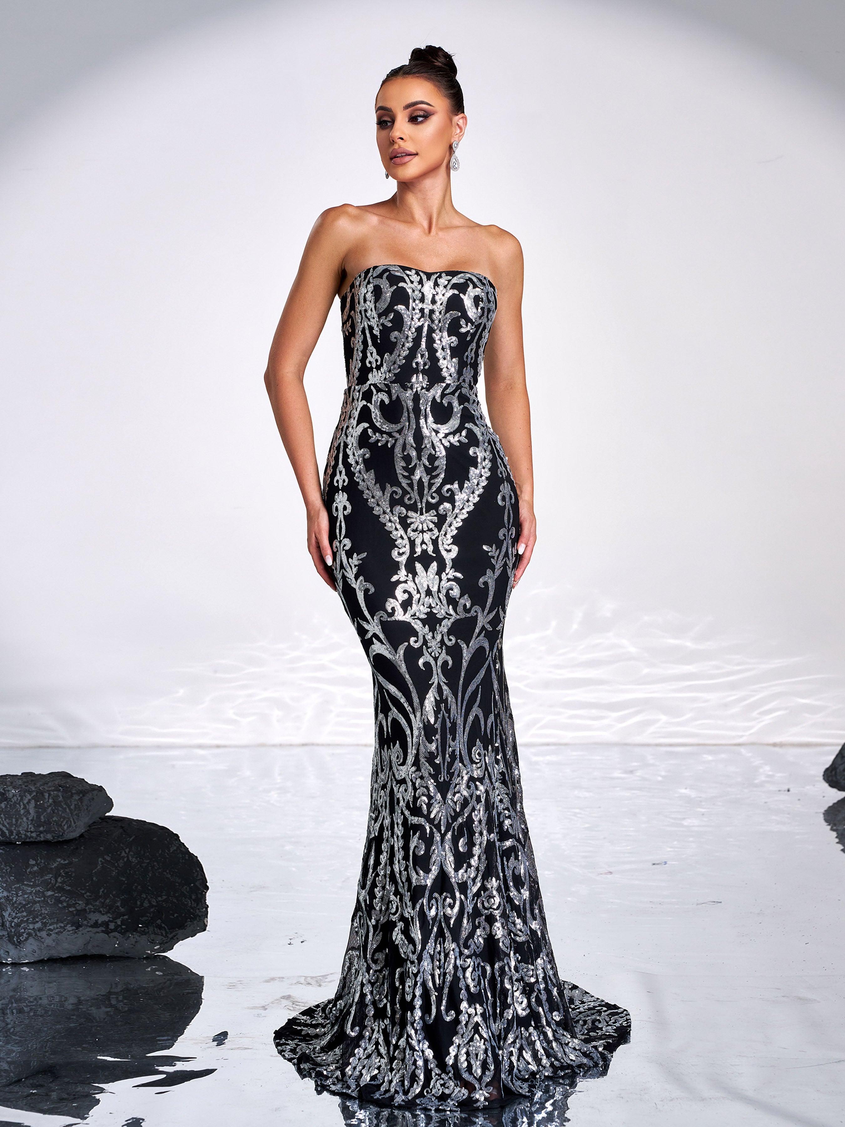 فستان حورية البحر بدون حمالات طويل مزين بالترتر - Image 18