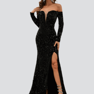 قبالة الكتف فستان مناسبات الترتر