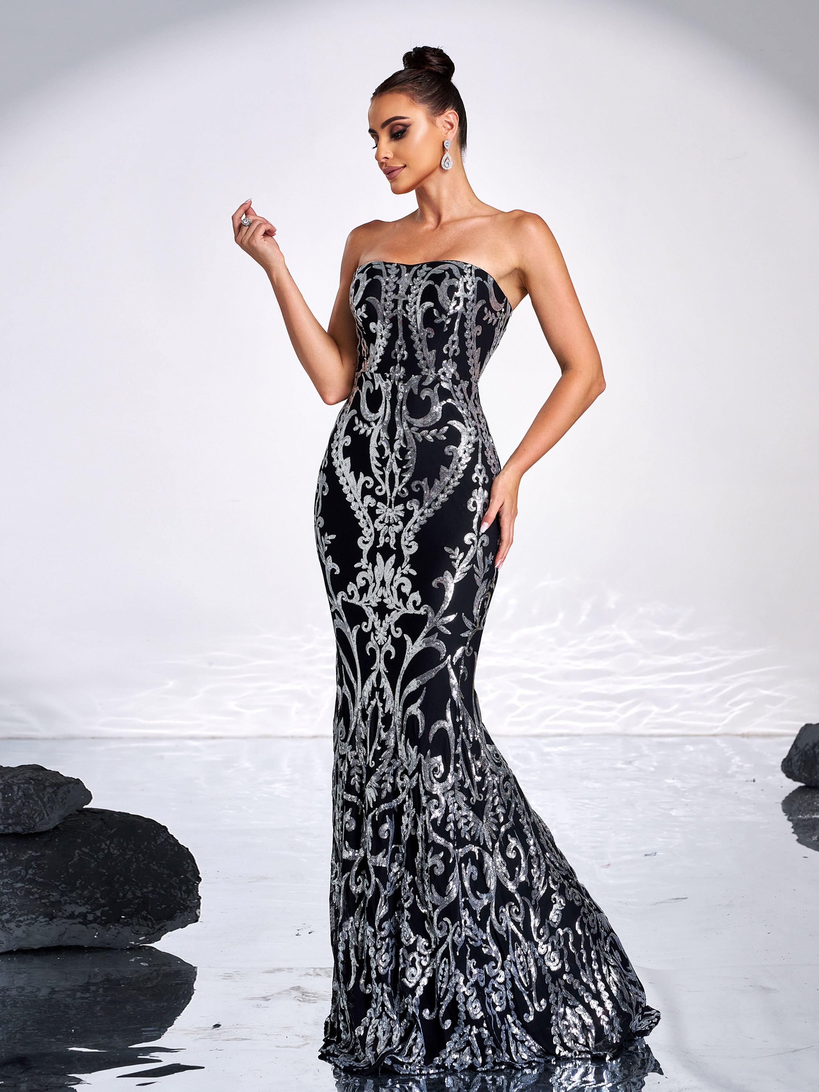 فستان حورية البحر بدون حمالات طويل مزين بالترتر - Image 15