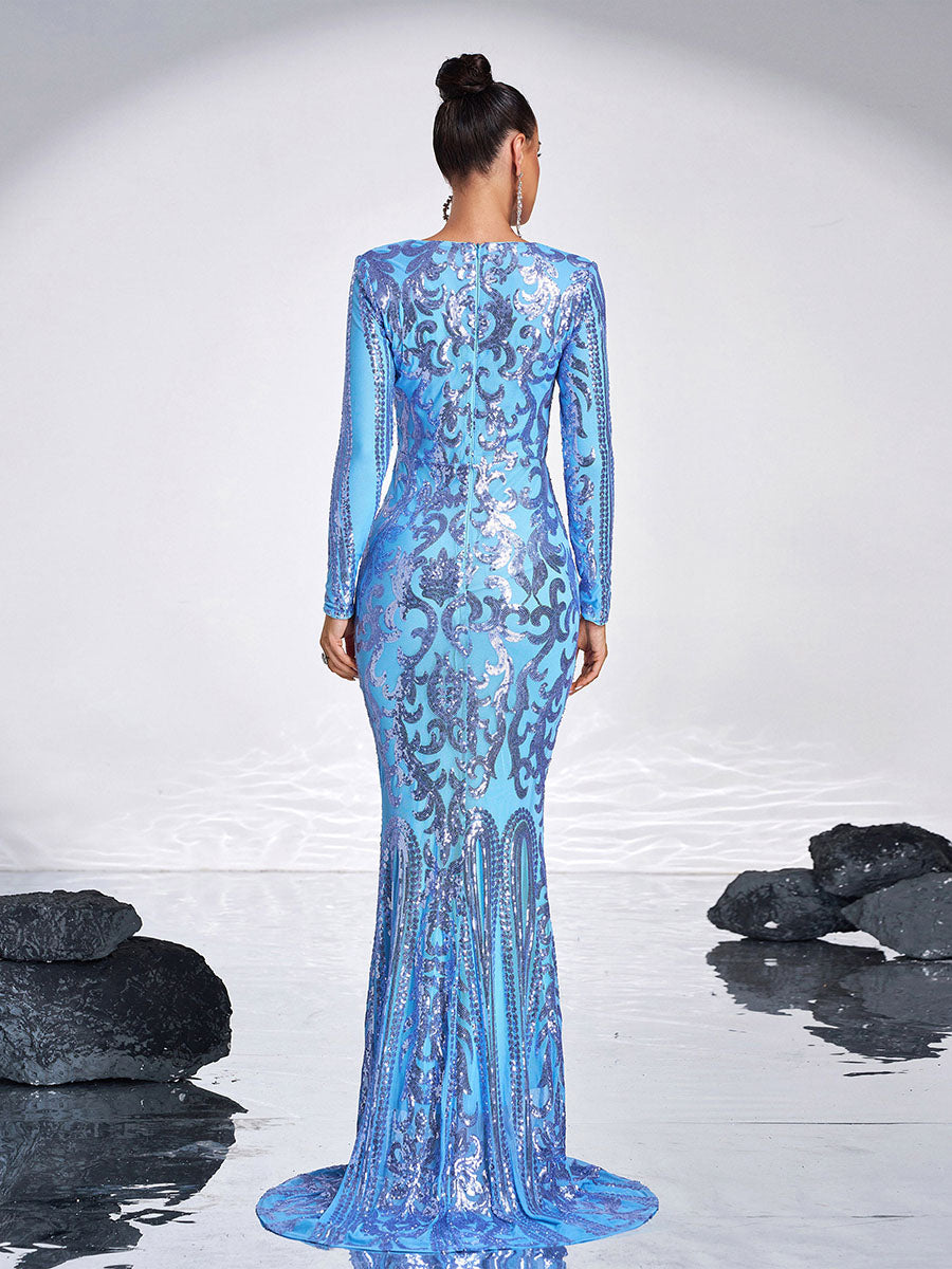 فستان رسمي بأكمام طويلة مزين بالترتر - Image 13