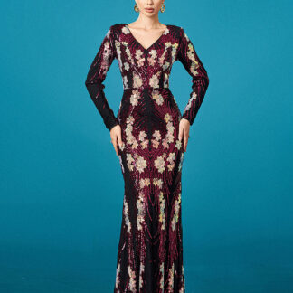 فستان حورية البحر الرسمي بأكمام بالون مزين بالترتر والزهور