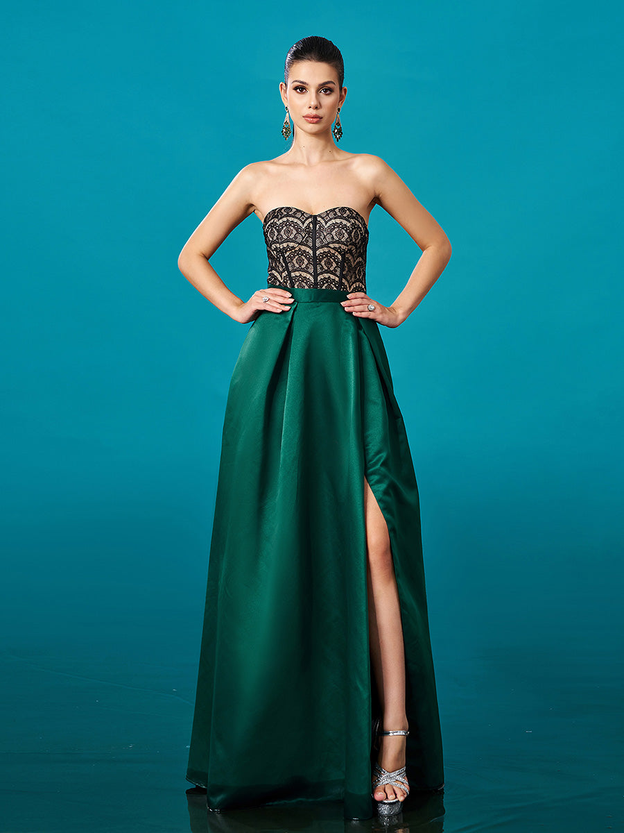 فستان رسمي من الدانتيل بدون حمالات