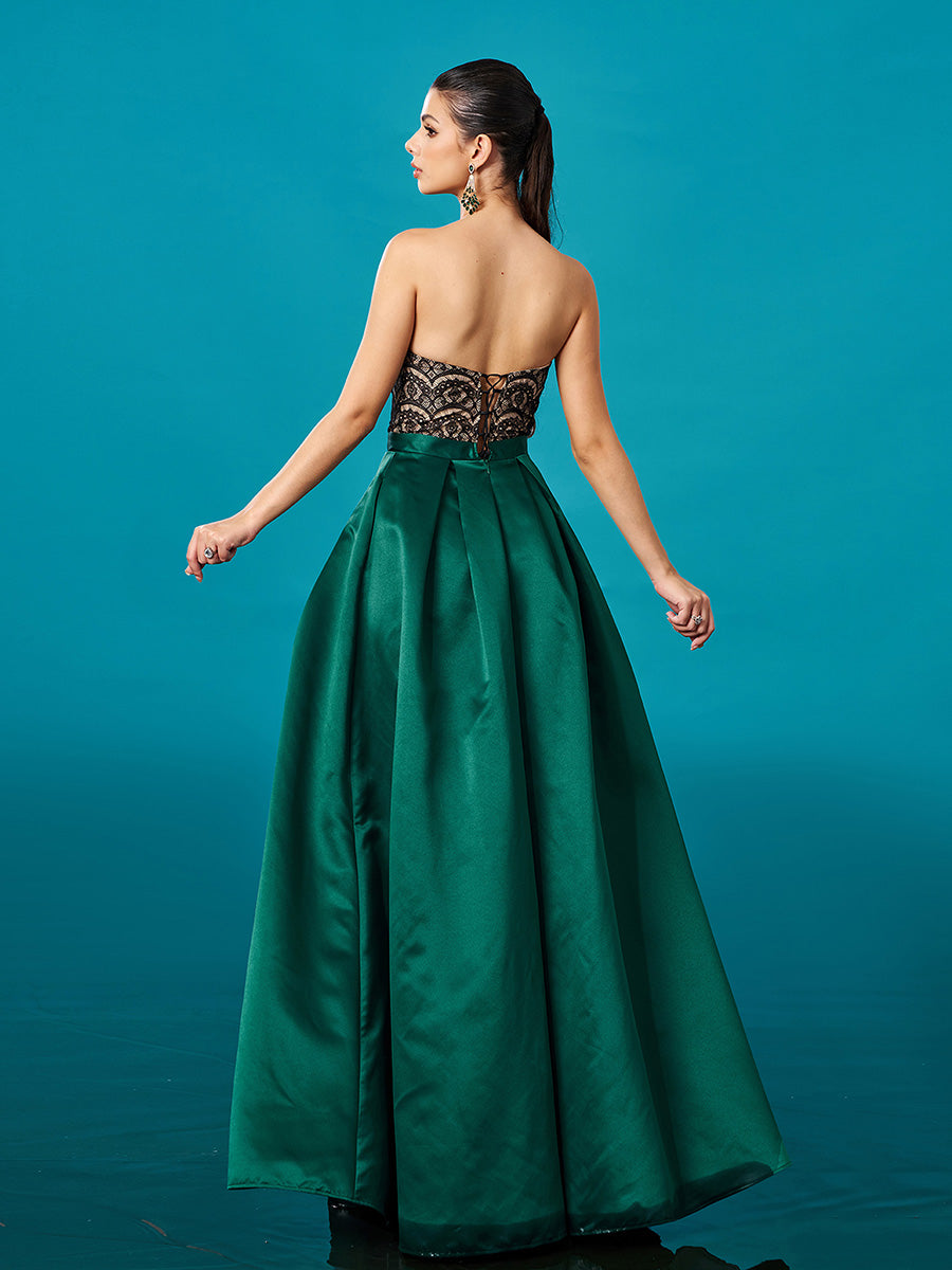 فستان رسمي من الدانتيل بدون حمالات - Image 2