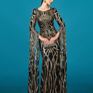 فستان رسمي بأكمام طويلة مزين بالترتر هندسي فاخر