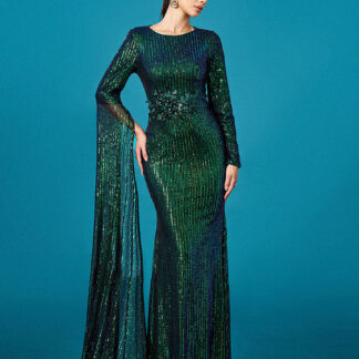 فستان حورية البحر الرسمي باللون الأخضر المطرز بالترتر