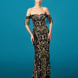 قبالة الكتف جذاب الأزهار الترتر فستان المناسبات الاعراس