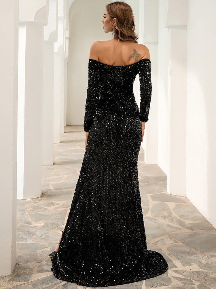 قبالة الكتف فستان مناسبات الترتر - Image 2