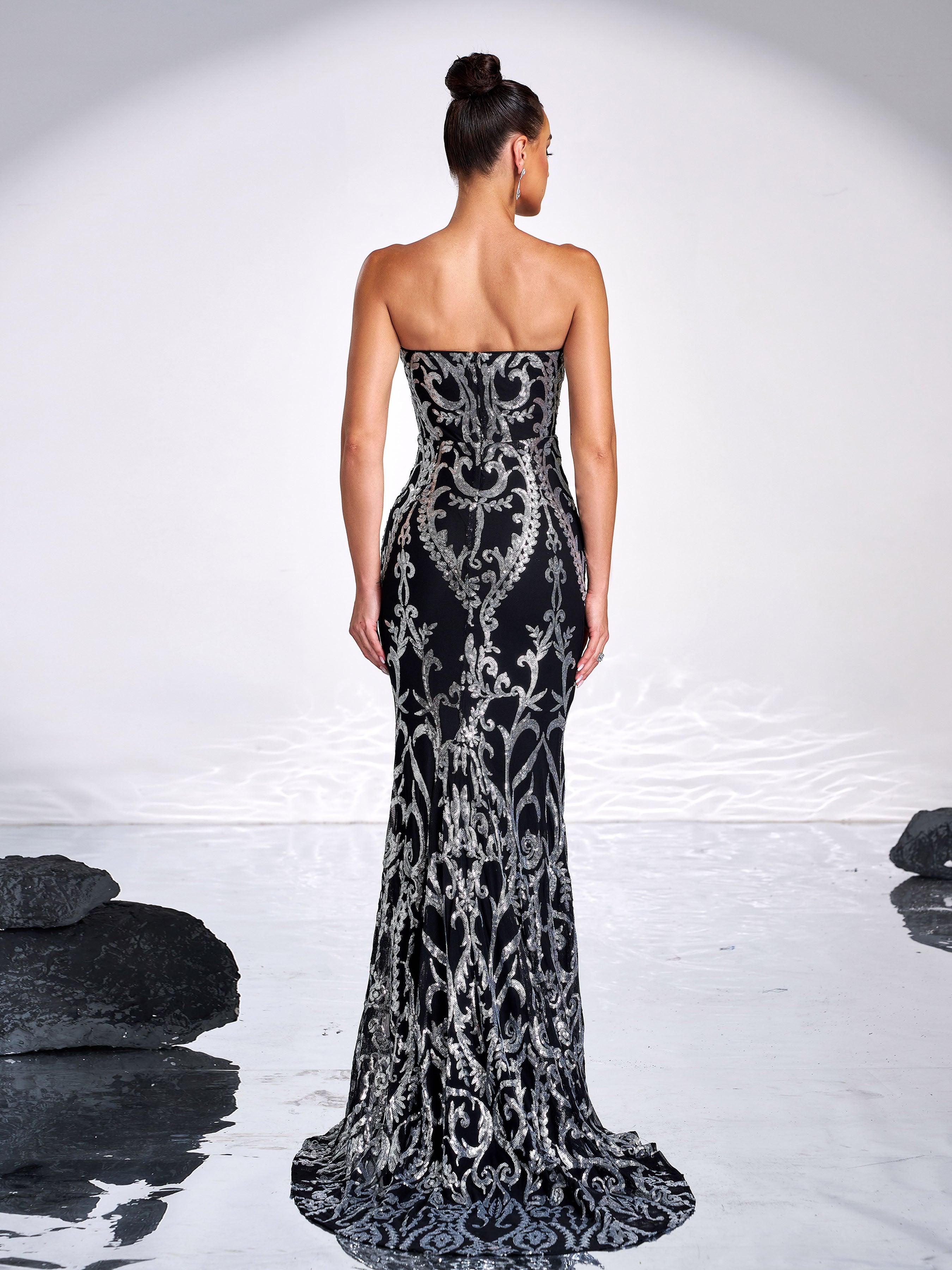 فستان حورية البحر بدون حمالات طويل مزين بالترتر - Image 16