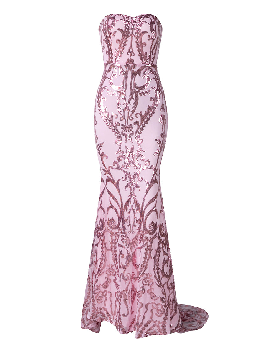 فستان حورية البحر بدون حمالات طويل مزين بالترتر - Image 2