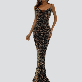 فستان سهرة مناسبات بحاشية حورية البحر مزين بالترتر