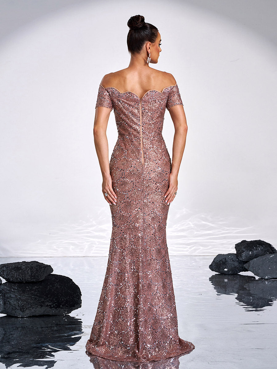 كشكش الرقبة فستان السهرة الترتر الأسود - Image 2