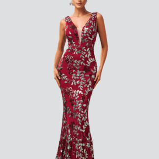 الأزهار الخامس الرقبة الترتر فستان مناسبات حورية البحر