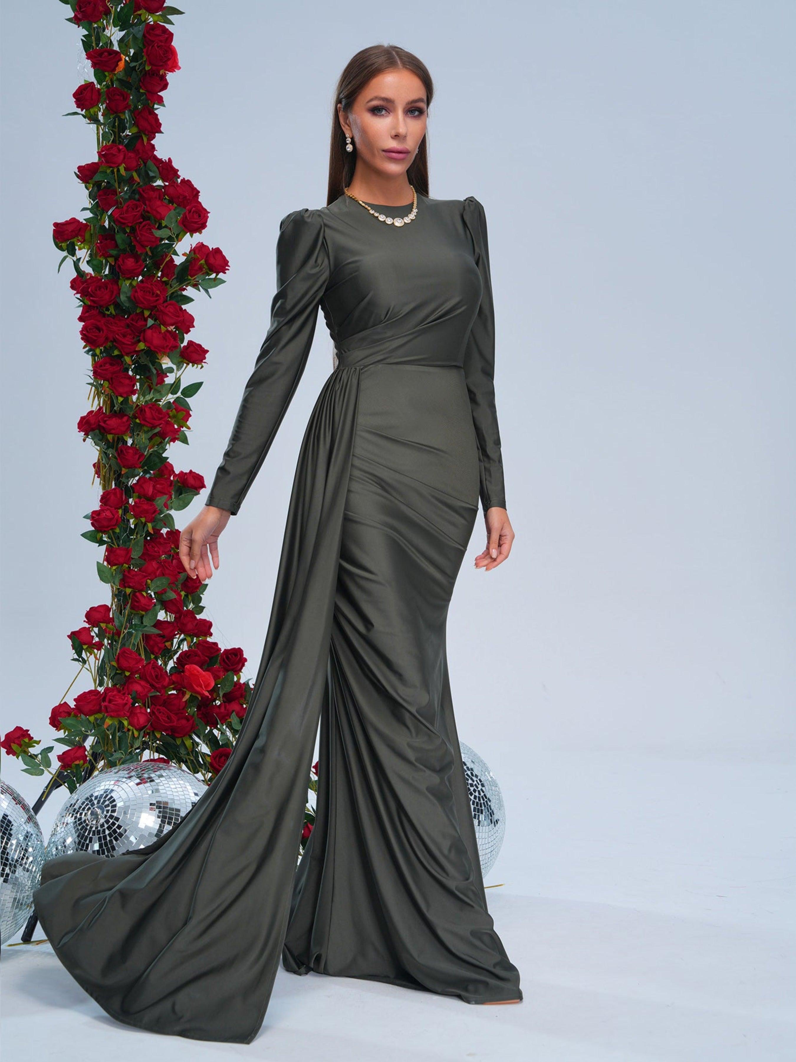 فستان حورية البحر بغطاء كامل بشريط أخضر - Image 5