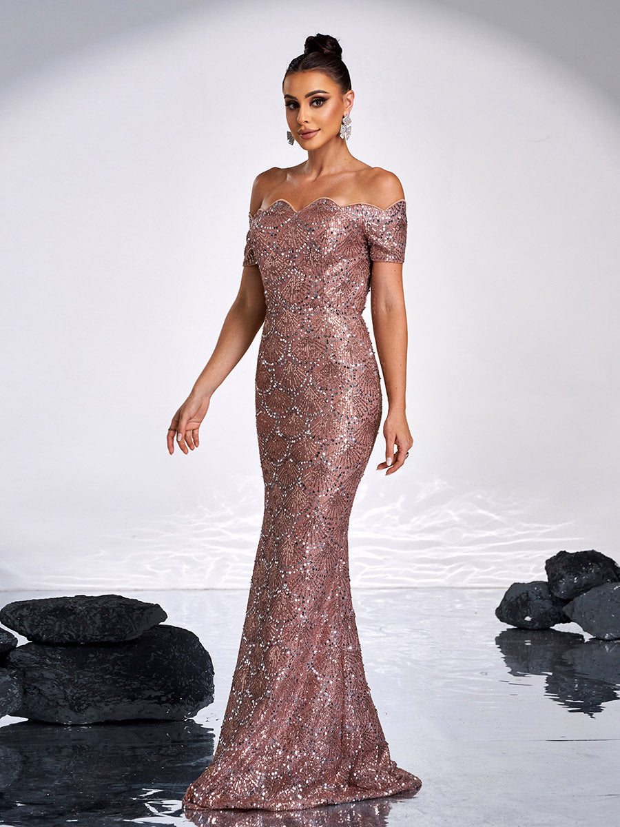 كشكش الرقبة فستان السهرة الترتر الأسود - Image 3