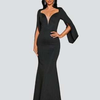 فستان حورية البحر بأكمام كيب ورقبة على شكل حرف V