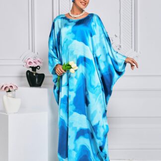 فستان مصبوغ بأكمام جناح الخفاش