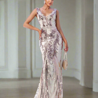 فستان مناسبات بترتر حورية البحر بدون أكمام بياقة على شكل حرف V