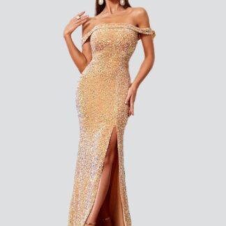 قبالة الكتف عالية سبليت فستان المناسبات الاعراس