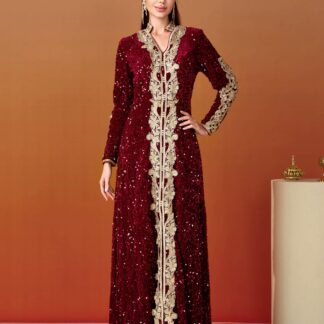 فستان طويل الأكمام على شكل حرف A مزين بالترتر