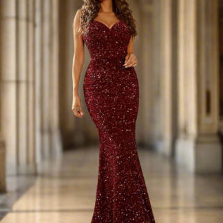 فستان سباغيتي بدون ظهر مزين بالترتر