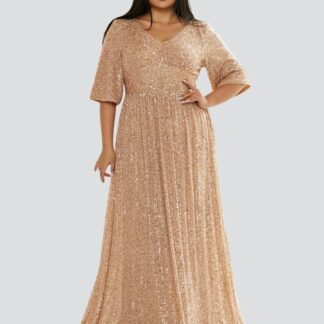 فستان سهرة بالترتر على شكل حرف V