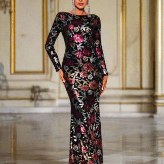 طاقم الرقبة فستان الترتر الأزهار