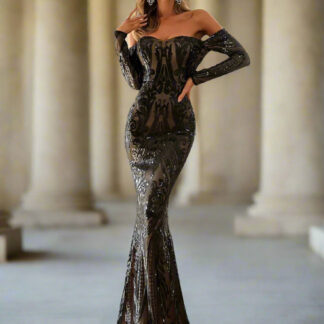 قبالة الكتف الترتر فستان مناسبات الاعراس