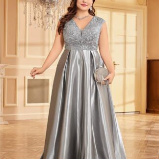 زائد رمادية الخامس الرقبة ألف خط فستان المناسبات الاعراس