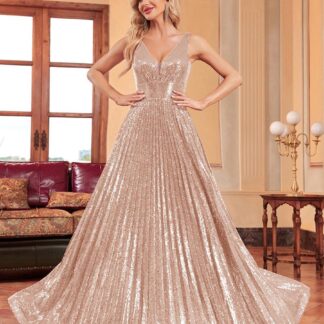 الترتر مطوي سطر الخامس الرقبة فستان المناسبات الاعراس