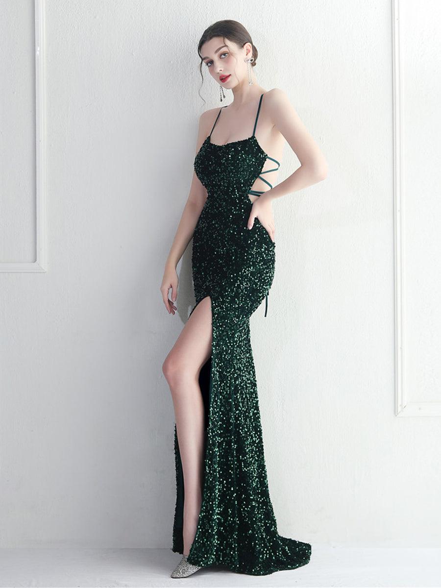 فستان من السباغيتي مزين بالترتر وظهر من الدانتيل - Image 10