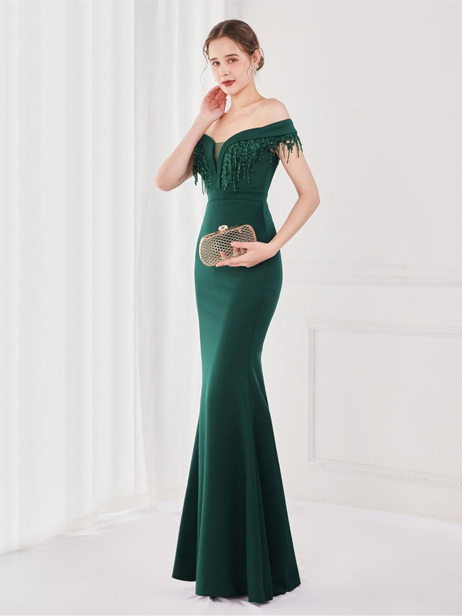 قبالة الكتف فستان مناسبات حورية البحر - Image 3