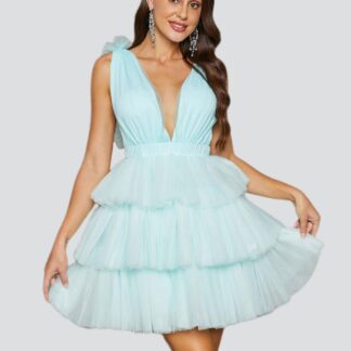 فستان متزلج أخضر شبكي ذو طبقات مثير