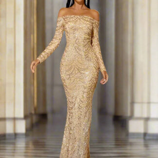 فستان ماكسي حورية البحر بدون أكتاف