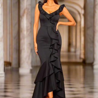 المتكافئة كشكش ألف خط فستان   الأسود