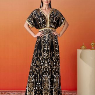 فستان ماكسي بأكمام قصيرة على شكل حرف A