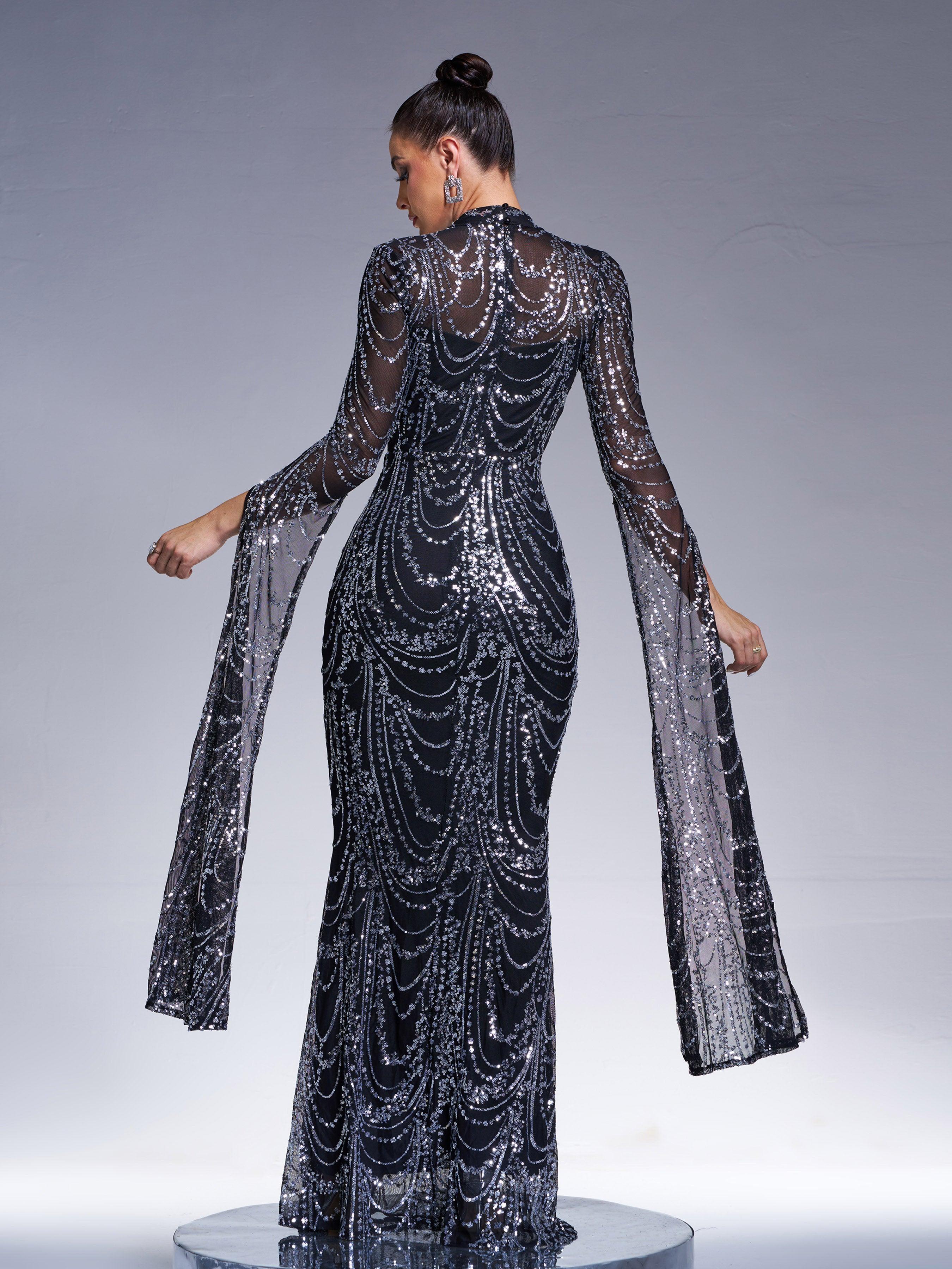 فستان سهرة بأكمام طويلة وياقة حورية البحر - Image 8