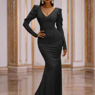 فستان ماكسي حورية البحر بأكمام منتفخة