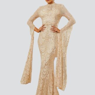 فستان سهرة بأكمام طويلة وياقة حورية البحر