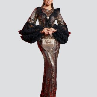 فستان مناسبات بأكمام واسعة من الترتر