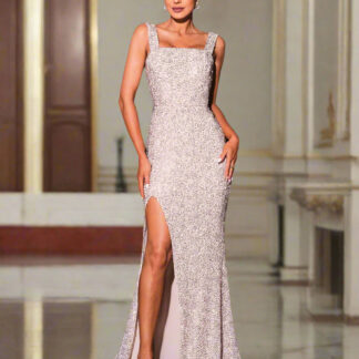 فستان مناسبات أنيق بدون أكمام بفتحة عالية